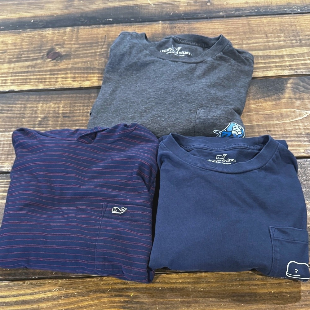 Vineyard Vines Long Sleeve T-Shirts Navy Grey Striped Graphic Lot of 3 Youth XL